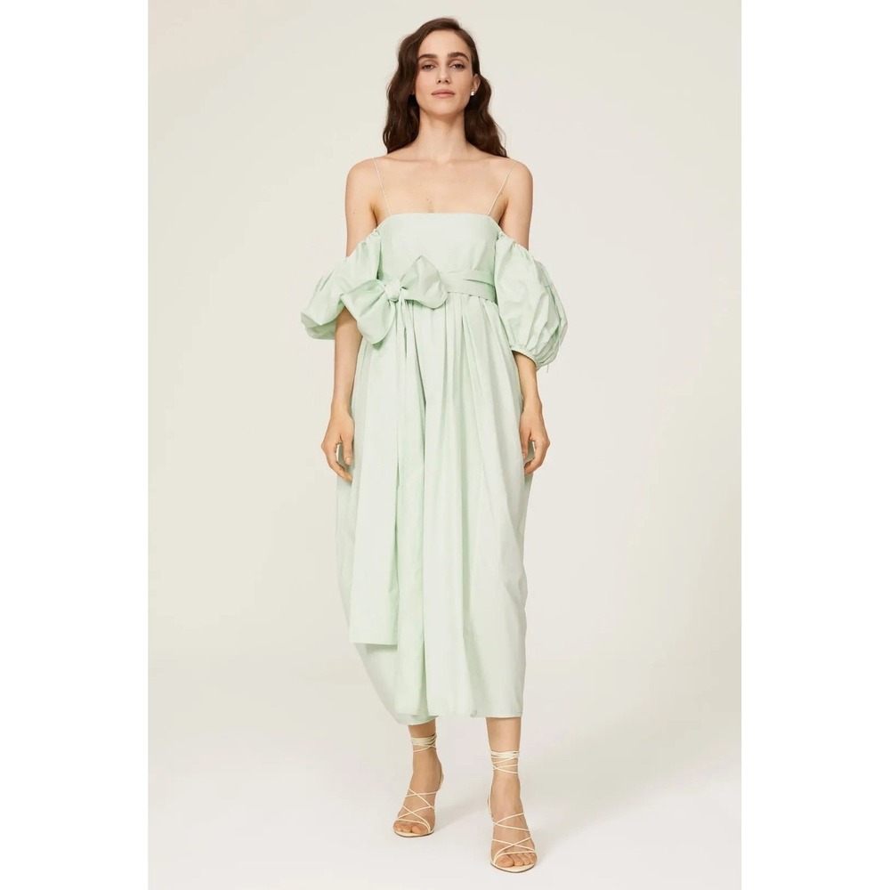 Cecilie Bahnsen Mint Green Cotton Poplin Joel Midi Dress US 6 UK 10 - Picture 2 of 16